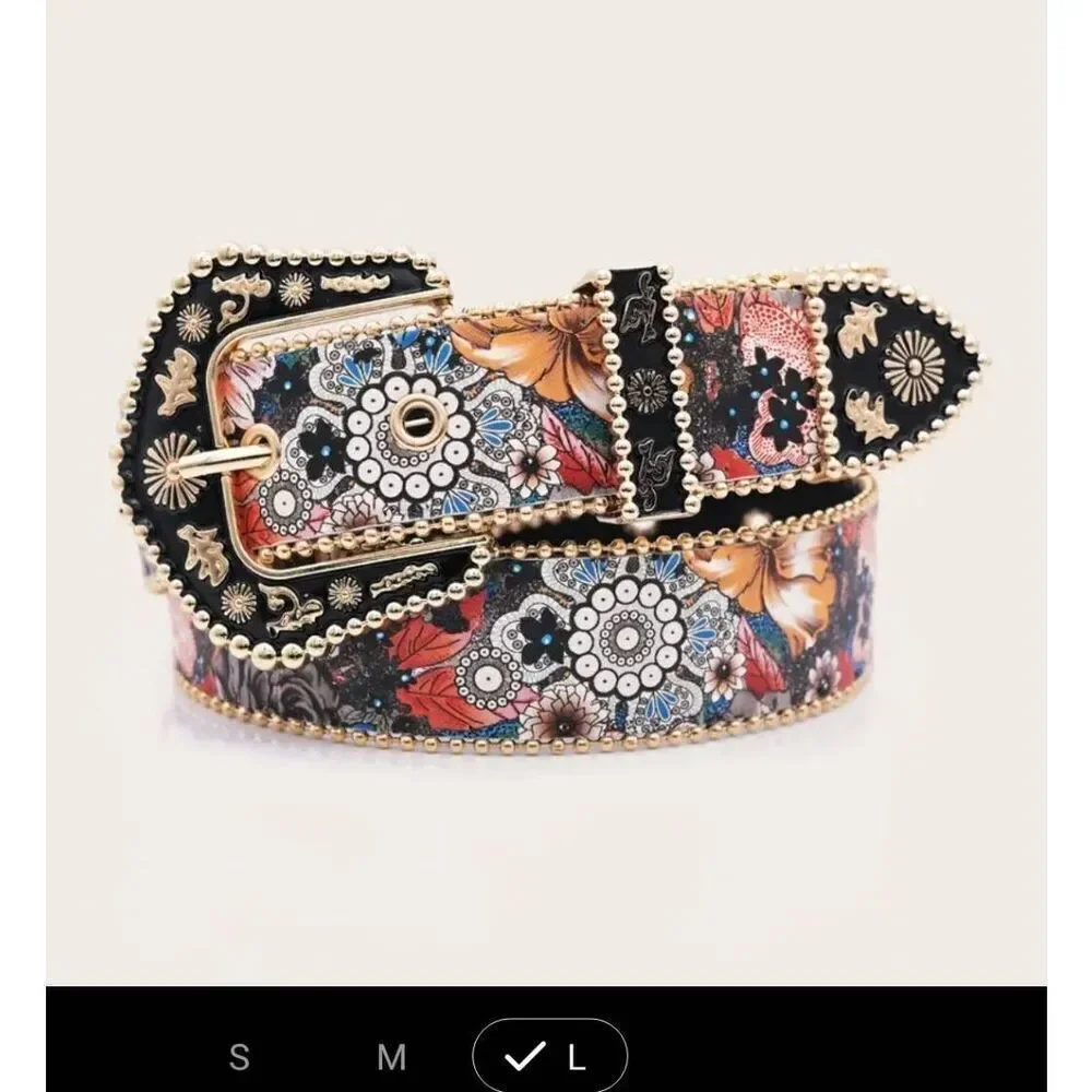One vintage floral or juanpi y2k punk stud skull buckle belt
